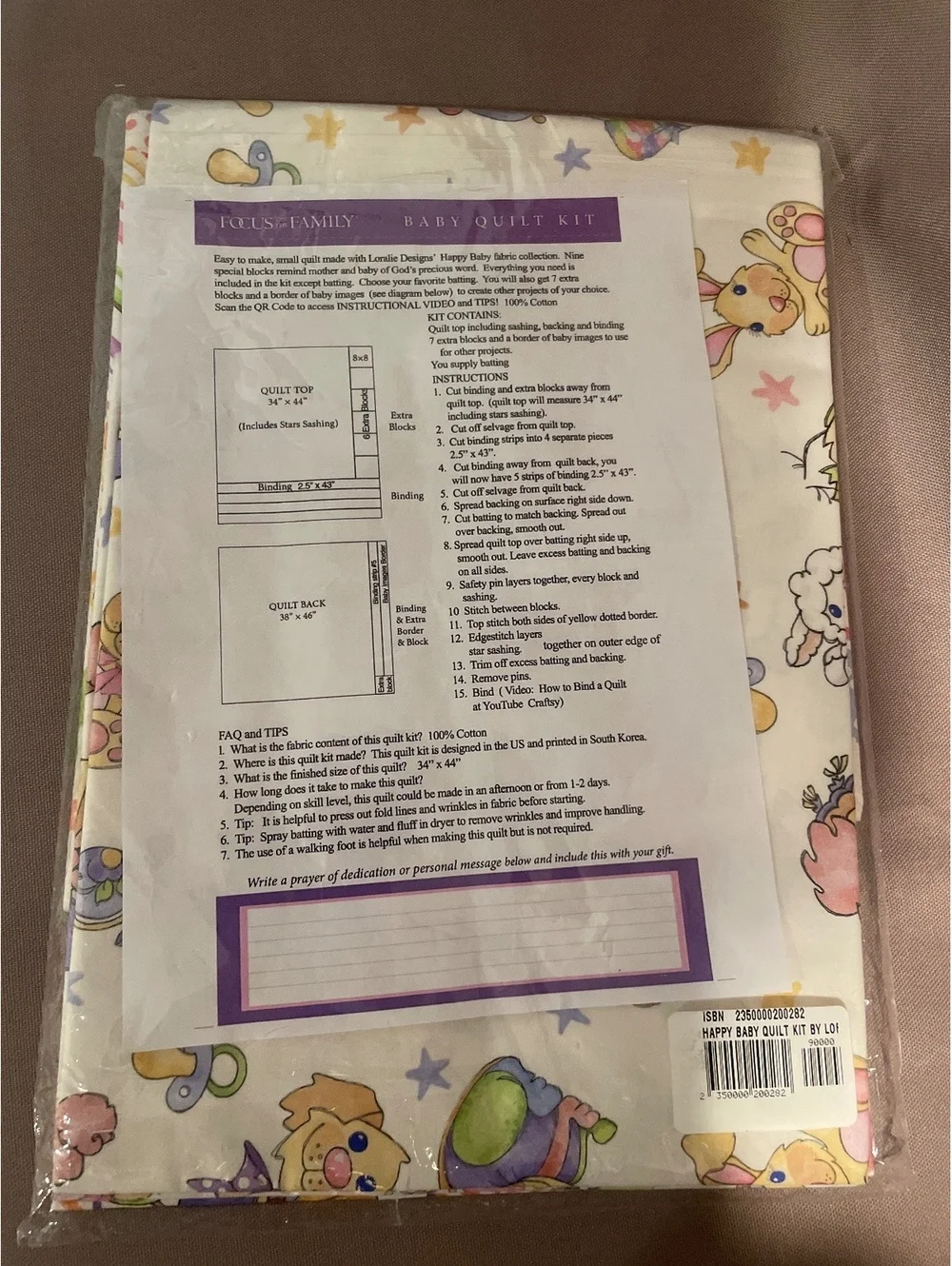 Focus On The Family Celebrate Life Quilt Kit Loralie Designs Christian NWT